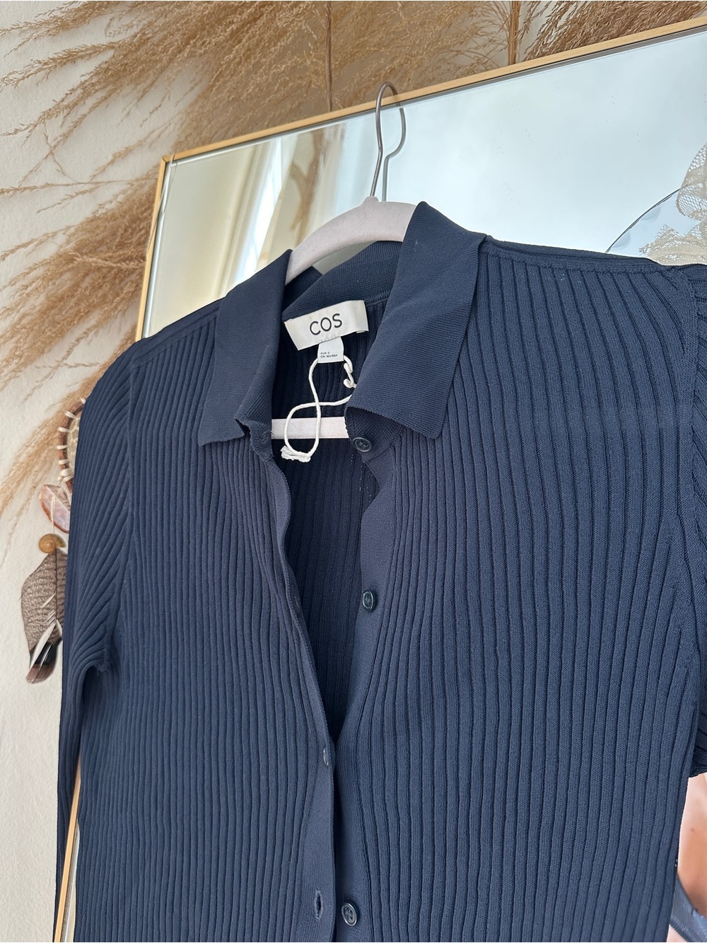 COS Navy Ribbed Button-Down Cardigan - Picture 2 of 5